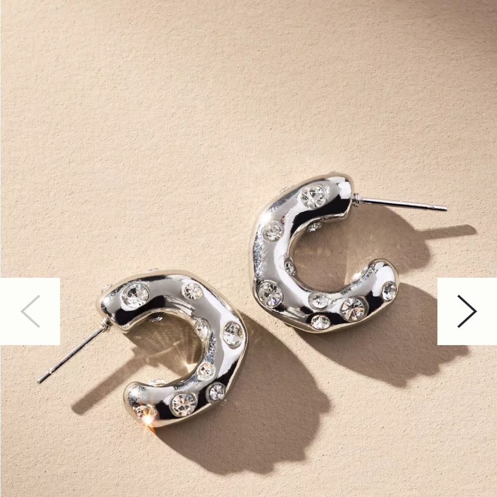 Anthropologie Sparkle Molten Silver Huggie Hoop earrings